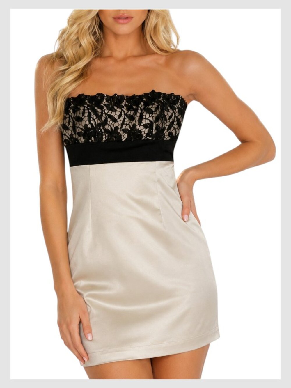 BCBGMaxAzria Strapless Cocktail Dress Lace Bodice XS